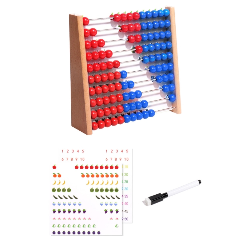 Abacus Counting Bead - 빨간색과 파란색 구슬이 있는 나무 주판,