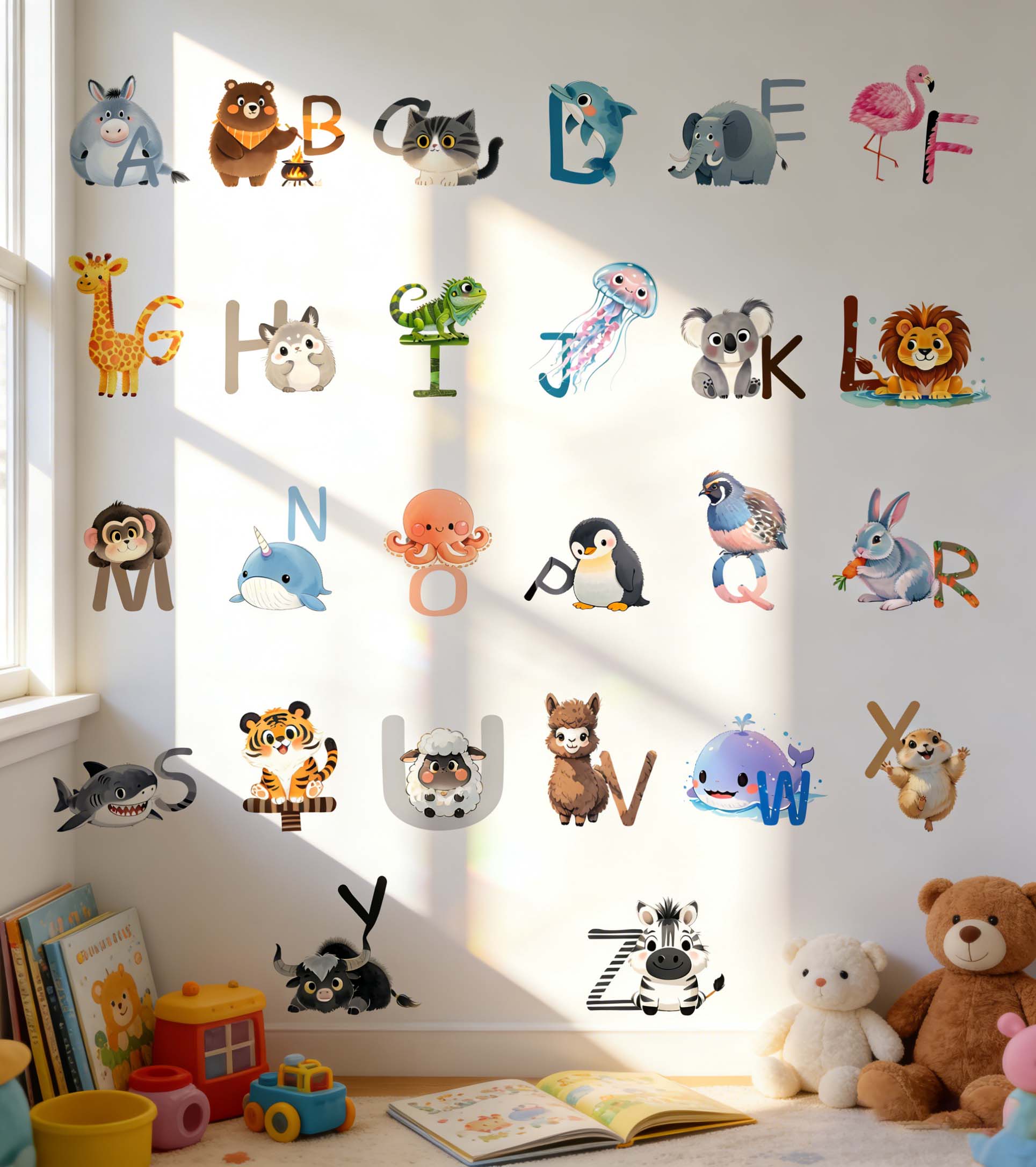 Kids Education Wallpaper - 26 글자 영어 알파벳 벽 스티커