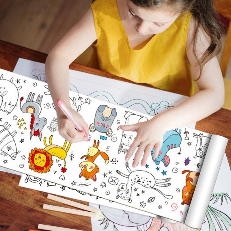 어린이용 색칠 종이 롤, 만화 캐릭터 긴 드로잉 롤,  - Kids Education Wallpaper 리뷰 및 가격