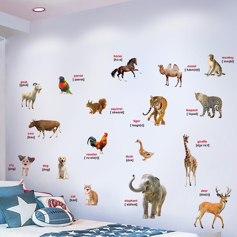 2개입 리얼리스틱 동물 세계 교육용 벽 스티커 현대적인 - Kids Education Wallpaper 리뷰 및 가격